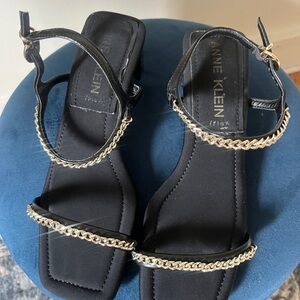 Anne Klein Black Heels with Gold Chain Accent